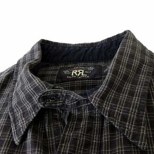 ダブルアールエル RRL シャツ ワークシャツ チンストラップ プルオーバー コットン 長袖 チェック柄 S ダークグレー ベージュ 国内正規品 782501596009 メンズ