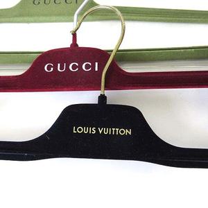 グッチ GUCCI ルイヴィトン LOUIS VUITTON パンツハンガー スカートハンガー ロゴ 3本セット ベロア ベルベット 緑 赤 紺 ブランド小物 クローゼット 収納品 その他