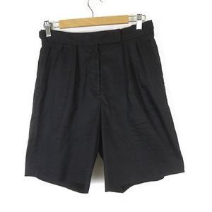 デュアルヴュー DUAL VIEW パンツ キュロット 2プリーツ タック ショートパンツ リネン XL 42 黒 ブラック 大きいサイズ レディース