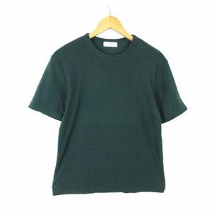 プラスワン PLUS ONE ニッ Tシャツト クルーネック コットン ストレッチ 半袖 S 深緑 ダークグリーン メンズ