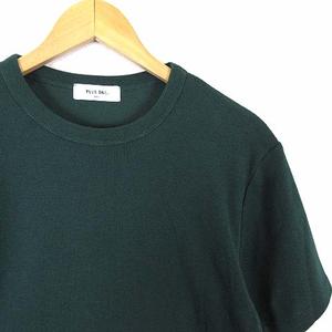 プラスワン PLUS ONE ニッ Tシャツト クルーネック コットン ストレッチ 半袖 S 深緑 ダークグリーン メンズ