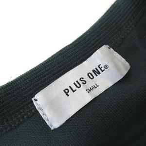 プラスワン PLUS ONE ニッ Tシャツト クルーネック コットン ストレッチ 半袖 S 深緑 ダークグリーン メンズ