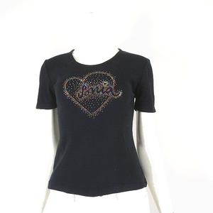 ソニアリキエル SONIA RYKIEL Ｔシャツ カットソー ラインストーン ハート ロゴ 半袖 M 38 黒 ブラック 国内正規品 レディース