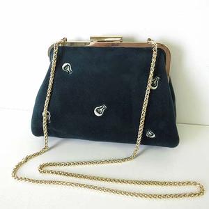 クーコ COOCO がま口 ショルダーバッグ ベルベット ポシェット チェーンベルト ベロア 電球 ロゴ 刺繍 ダークグリーン 深緑 ゴールド かばん 鞄 カバン レディース