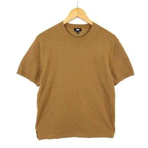 ユニクロ UNIQLO ウォッシャブル クルーネック セーター ニット 半袖 M キャメルブラウン メンズ