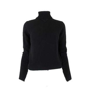 プラダ PRADA 2024AW バージンウール タートルネック セーター ニット フロント トライアングルロゴ 袖ボタン装飾 M 40 黒 ブラック 国内正規品 P26536 S000 15VQ レディース