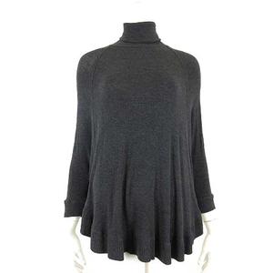 ザラ ZARA COLLECTION ニット カットソー フレア プルオーバー リブ 切替 タートルネック ラウンドヘム 落ち感 とろみ ストレッチ ドルマンスリーブ 7分袖 M ダークグレー レディース