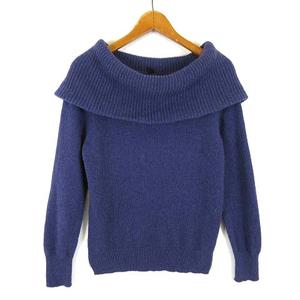 ユニクロ UNIQLO ラム ブレンド オフタートルネック セーター ニット 畦編み 切替 ウール 長袖 M 紫 パープル レディース