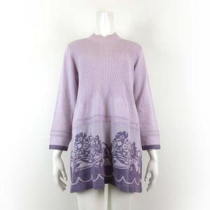 レイクアルスター Lake Alster ニット チュニック セーター ウール 長袖 ハイネック 花柄 ラメ ビーズ装飾 L-XL ラベンダー色 ゆったり 大きいサイズ レディース