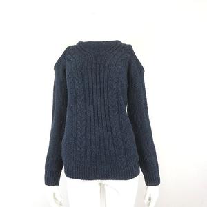 イヴァンカ トランプ Ivanka Trump ニット セーター ケーブル編み ロゴ プレート オープンショルダー 長袖 M ブルーグレー レディース