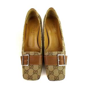 良品　GUCCI パンプス GG キャンバス スクエアトゥ 37 C ベージュ グッチ GUCCI GGキャンバス スクエアトゥ パンプス シューズ 靴