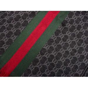 GUCCI GGパターン マフラー ブラック/グリーン/レッド Gucci GGパターン マフラー 黒 赤 緑