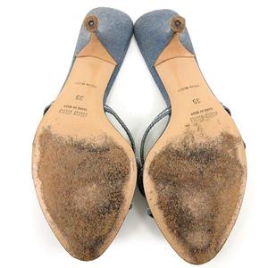 楽一番　MIU MIU デニムブルー フラワー装飾 高ヒールサンダル Miu Miu Vintage Denim Flower Sandal Heels (US 7.5 / IT 37.5