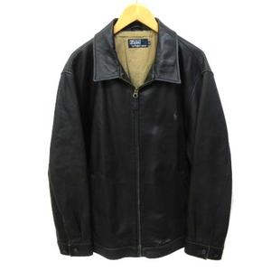 大きいサイズ【RALPH LAUREN】ライダースジャケットラムレザー黒色