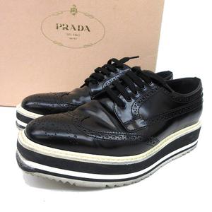 プラダ PRADA レザー ウィングチップ シューズ 厚底 スクエア