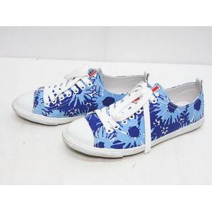 プラダ PRADA ローカット スニーカー 花柄 5 ブルー 青 キャンバス地  