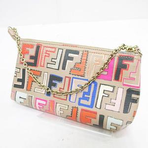 フェンディ FENDI アクセサリーポーチ ズッカ柄 チェーン ベージュ 