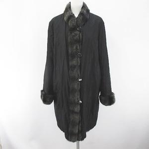 リバーシブル 毛皮コート ロリス ファー 絹 シルク F 黒系 ブラック