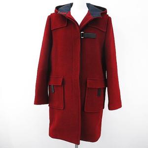 プラダ PRADA ロング ウール フードコート 46 レッド 赤系 ベルクロ 
