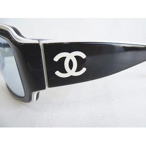 シャネル CHANEL 5144 偏向 ミラー サングラス プラスチック 黒×白