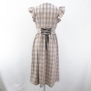 未使用品 ミーア Miia チェック柄 フレンチスリーブ ミモレ丈 フレアワンピース F ベージュ系 編み込み タグ付 レディース 077 ベクトルパーク