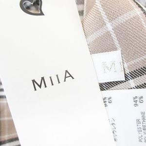 未使用品 ミーア Miia チェック柄 フレンチスリーブ ミモレ丈 フレアワンピース F ベージュ系 編み込み タグ付 レディース 077 ベクトルパーク