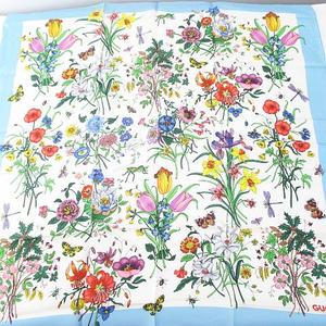 グッチ Gucci スカーフ 青系 ブルー ボタニカル 花柄 絹 シルク イタリア製 レディース 077 ベクトルパーク