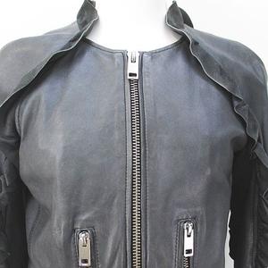 ディーゼル DIESEL レザージャケット フリル ノーカラー XS グレー 灰  