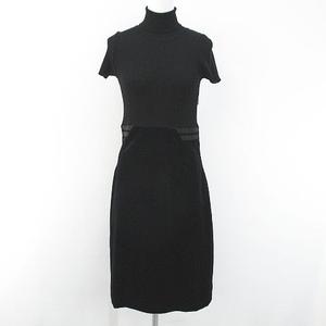 ポールカ PAULE KA 半袖 膝丈 フレアワンピース ニットワンピース ワンピース タートルネック ベロア 38 黒系 ブラック 切替 綿 コットン 裏地 レディース