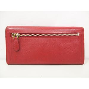 プラダ PRADA 長財布 フラップ ゴールド金具 レッド 赤 レザー