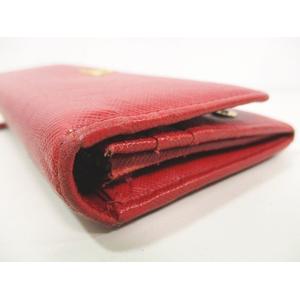 PRADA 長財布 フラップウォレット ゴールドロゴ金具 レザー レッド PRADA - PRADA プラダ 長財布 チェーンウォレット フラップ