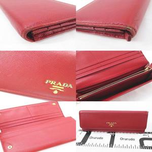 プラダ PRADA 長財布 フラップ ゴールド金具 レッド 赤 レザー
