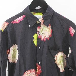 ポールスミス PAUL SMITH 花柄 フラワー 長袖 シャツ M 黒系