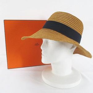 エルメス HERMES 帽子 ハット ストローハット 麦わら帽子 58 茶系 