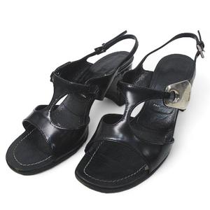 良品 プラダ レザー ストラップ サンダル ブラック 黒　36 1/2 イタリア プラダ PRADA サンダル ミュール レザーストラップサンダル