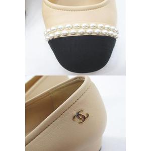 シャネル CHANEL パンプス パール スクエアトゥ 35.5 バイカラー 