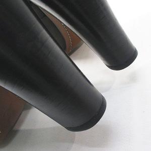 ルイヴィトン LOUIS VUITTON ロングブーツ ベルトデザイン シルバー金具 スリット  37.5 ブラック 黒系 レザー イタリア製 レディース