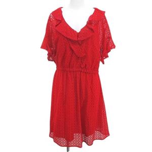 タラジャーモン  TARA JARMON 半袖 膝丈 レースワンピース ワンピース 42 赤系 レッド キャミソール付き シースルー レディース