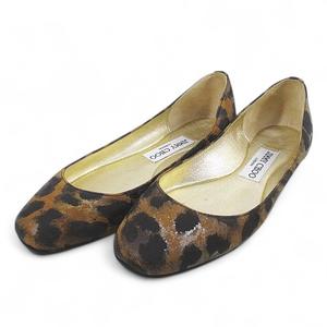 ジミーチュウ JIMMY CHOO フラットシューズ パンプス レオパード 34.5 ブラウン 茶系 スエード イタリア製 レディース
