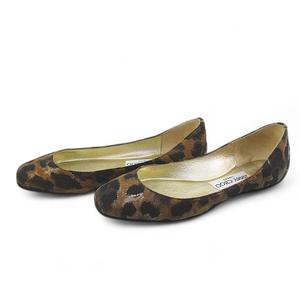 ジミーチュウ JIMMY CHOO フラットシューズ パンプス レオパード 34.5 ブラウン 茶系 スエード  イタリア製 レディース