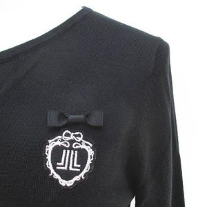 ランバンオンブルー LANVIN en Bleu 長袖 ニットカーディガン 38 黒系 ブラック ボタン 刺繍 ワッペン リボン リブ レディース ランバンオンブルー LANVIN en Bleu 長袖 ニットカーディガン 38