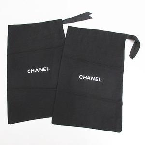 シャネル CHANEL シューズ パンプス 保存袋 靴袋 2枚セット 布 巾着 黒系 ブラック ロゴ プリント レディース