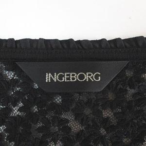 インゲボルグ INGEBORG 長袖 ニット カーディガン ロング丈 4 黒系 ブラック レース 花柄 刺繍 ループボタン 透け感 レディース インゲボルグ INGEBORG 長袖 ニット カーディガン ロング丈 4 黒