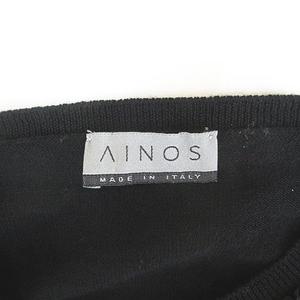 AINOS 長袖 ニット セーター 42 黒系 ブラック 無地 切替 ギャザー イタリア製 毛 ウール レディース AINOS 長袖 ニット セーター 42 黒系 ブラック 無地 切替