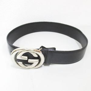 グッチ GUCCI インターロッキングG 太ベルト GG 65・26 036 194 0979 イタリア製 レザー 黒系 ブラック トップ式 バックル 小物 レディース