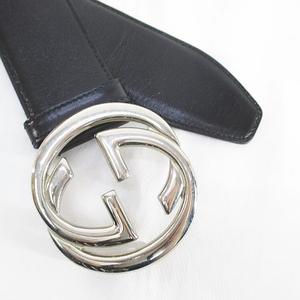 グッチ GUCCI インターロッキングG 太ベルト GG 65・26 036 194 0979 イタリア製 レザー 黒系 ブラック トップ式 バックル 小物 レディース