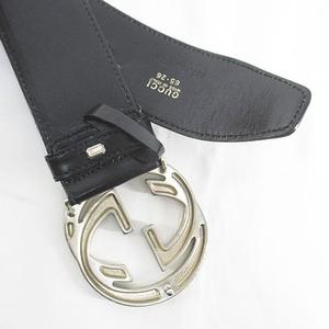 グッチ GUCCI インターロッキングG 太ベルト GG 65・26 036 194 0979 イタリア製 レザー 黒系 ブラック トップ式 バックル 小物 レディース
