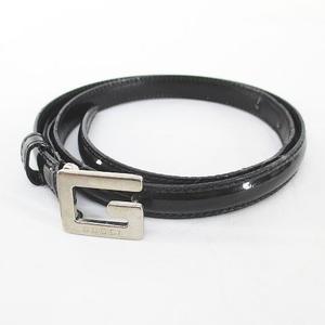 グッチ GUCCI 細ベルト レザー エナメル Gロゴバックル 70.28 037 194 0969 黒系 ブラック イタリア製 トップ式 小物 レディース