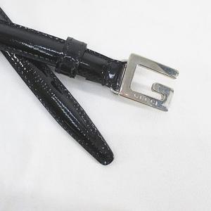 グッチ GUCCI 細ベルト レザー エナメル Gロゴバックル 70.28 037 194 0969 黒系 ブラック イタリア製 トップ式 小物 レディース