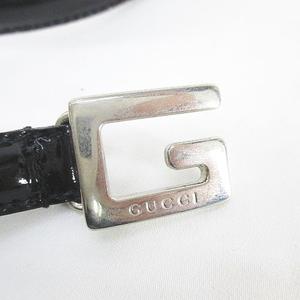 グッチ GUCCI 細ベルト レザー エナメル Gロゴバックル 70.28 037 194 0969 黒系 ブラック イタリア製 トップ式 小物 レディース